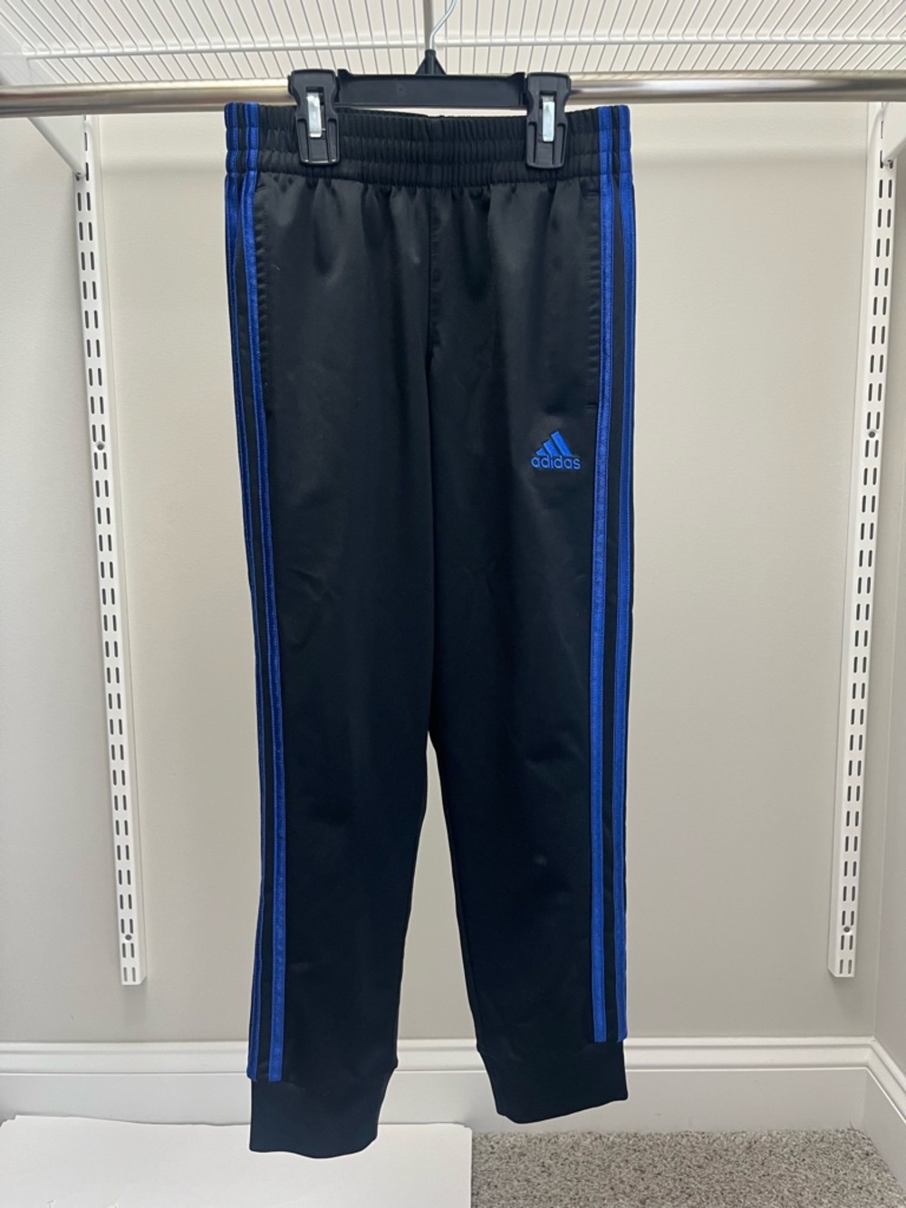 adidas Black Joggers with Blue Side Stripes - Kids